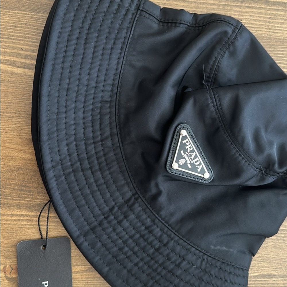 Prada Black Nylon Bucket Hat with Logo Patch